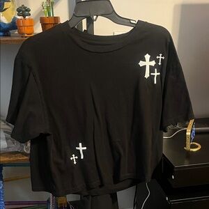 Black Crop Top with White Crosses